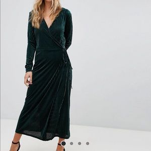 ASOS Vila Velvet Pleated Wrap Midi Dress- Size L